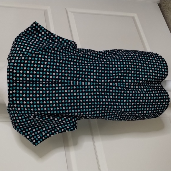 Van Heusen dark navy turquoise polka dot capped sleeve size large blouse - Picture 6 of 13